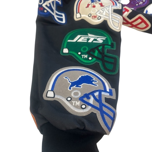 JEFF HAMILTON - RARE Vintage 90’s 30 Team Logo NFL Black Denim Jacket SZ Large - Picture 12 of 16